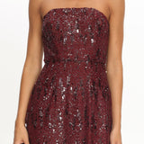 Entered The Chat Strapless Mini Dress Sequin Wine
