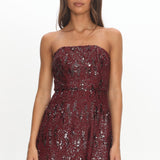 Entered The Chat Strapless Mini Dress Sequin Wine