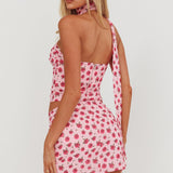 Charise Ruched Mini Skirt Roses Pink