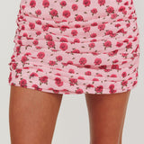Charise Ruched Mini Skirt Roses Pink