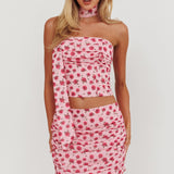 Charise Ruched Mini Skirt Roses Pink