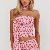Charise Strapless Neck Tie Top Roses Pink