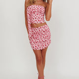 Charise Strapless Neck Tie Top Roses Pink