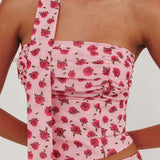 Charise Strapless Neck Tie Top Roses Pink