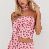Charise Strapless Neck Tie Top Roses Pink