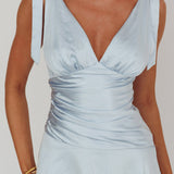 Aquila Tied Shoulder High-Low Hem Dress Blue