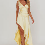 Aquila Tied Shoulder High-Low Hem Dress Lemon