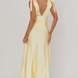 Aquila Tied Shoulder High-Low Hem Dress Lemon