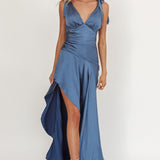 Aquila Tied Shoulder High-Low Hem Dress Navy