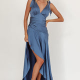 Aquila Tied Shoulder High-Low Hem Dress Navy