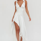 Aquila Tied Shoulder High-Low Hem Dress Oyster