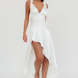 Aquila Tied Shoulder High-Low Hem Dress Oyster
