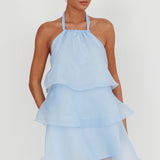 Tulips Tiered Halterneck Mini Dress Baby Blue