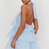 Tulips Tiered Halterneck Mini Dress Baby Blue