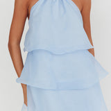 Tulips Tiered Halterneck Mini Dress Baby Blue