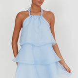 Tulips Tiered Halterneck Mini Dress Baby Blue