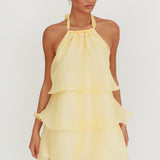 Tulips Tiered Halterneck Mini Dress Lemon