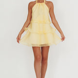 Tulips Tiered Halterneck Mini Dress Lemon