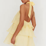 Tulips Tiered Halterneck Mini Dress Lemon