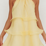 Tulips Tiered Halterneck Mini Dress Lemon