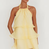 Tulips Tiered Halterneck Mini Dress Lemon
