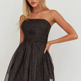Guilty Pleasure Strapless Glitter Mini Dress Black