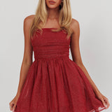 Guilty Pleasure Strapless Glitter Mini Dress Red