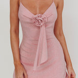 Addicted Glitter Rosette Mini Dress Baby Pink