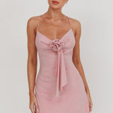 Addicted Glitter Rosette Mini Dress Baby Pink