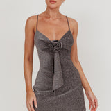 Addicted Glitter Rosette Mini Dress Charcoal