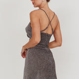 Addicted Glitter Rosette Mini Dress Charcoal