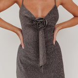 Addicted Glitter Rosette Mini Dress Charcoal