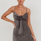 Addicted Glitter Rosette Mini Dress Charcoal