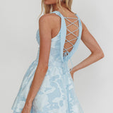 Lusting Lace-Up Back Mini Dress Ice Blue
