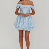Lusting Off-Shoulder Mini Dress Blue