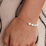 Heartbeat Freshwater Pearl Beaded Chain Bracelet Gold