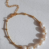 Heartbeat Freshwater Pearl Beaded Chain Bracelet Gold