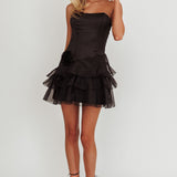 Bless Strapless Organza Ruffle Mini Dress Black