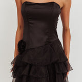 Bless Strapless Organza Ruffle Mini Dress Black