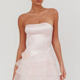 Bless Strapless Organza Ruffle Mini Dress Blush