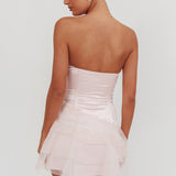 Bless Strapless Organza Ruffle Mini Dress Blush