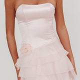 Bless Strapless Organza Ruffle Mini Dress Blush