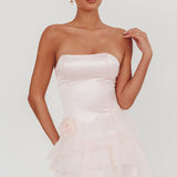 Bless Strapless Organza Ruffle Mini Dress Blush