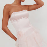 Bless Strapless Organza Ruffle Mini Dress Blush