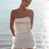 Bless Strapless Organza Ruffle Mini Dress Cream
