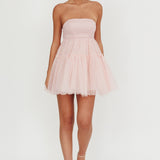 Dreamscape Strapless Tulle Mini Dress Blush