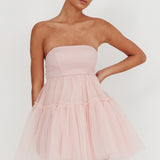 Dreamscape Strapless Tulle Mini Dress Blush