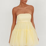 Dreamscape Strapless Tulle Mini Dress Lemon