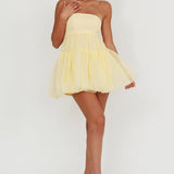 Dreamscape Strapless Tulle Mini Dress Lemon
