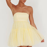 Dreamscape Strapless Tulle Mini Dress Lemon